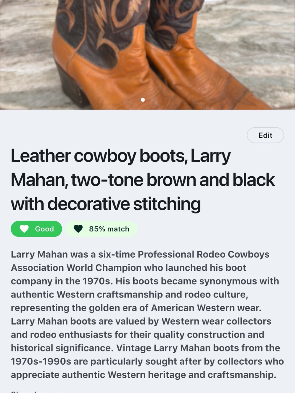Larry Mahan Two-Tone Brown and Black Western Leather Boots
